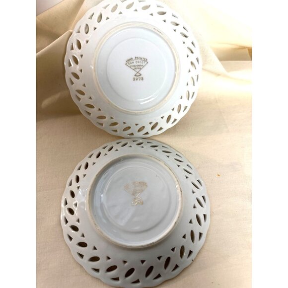 Fruit Motif Fan Crest Lusterware Saucer Trinket Dish Iridescent Set of 2 Vintage - Picture 7 of 11